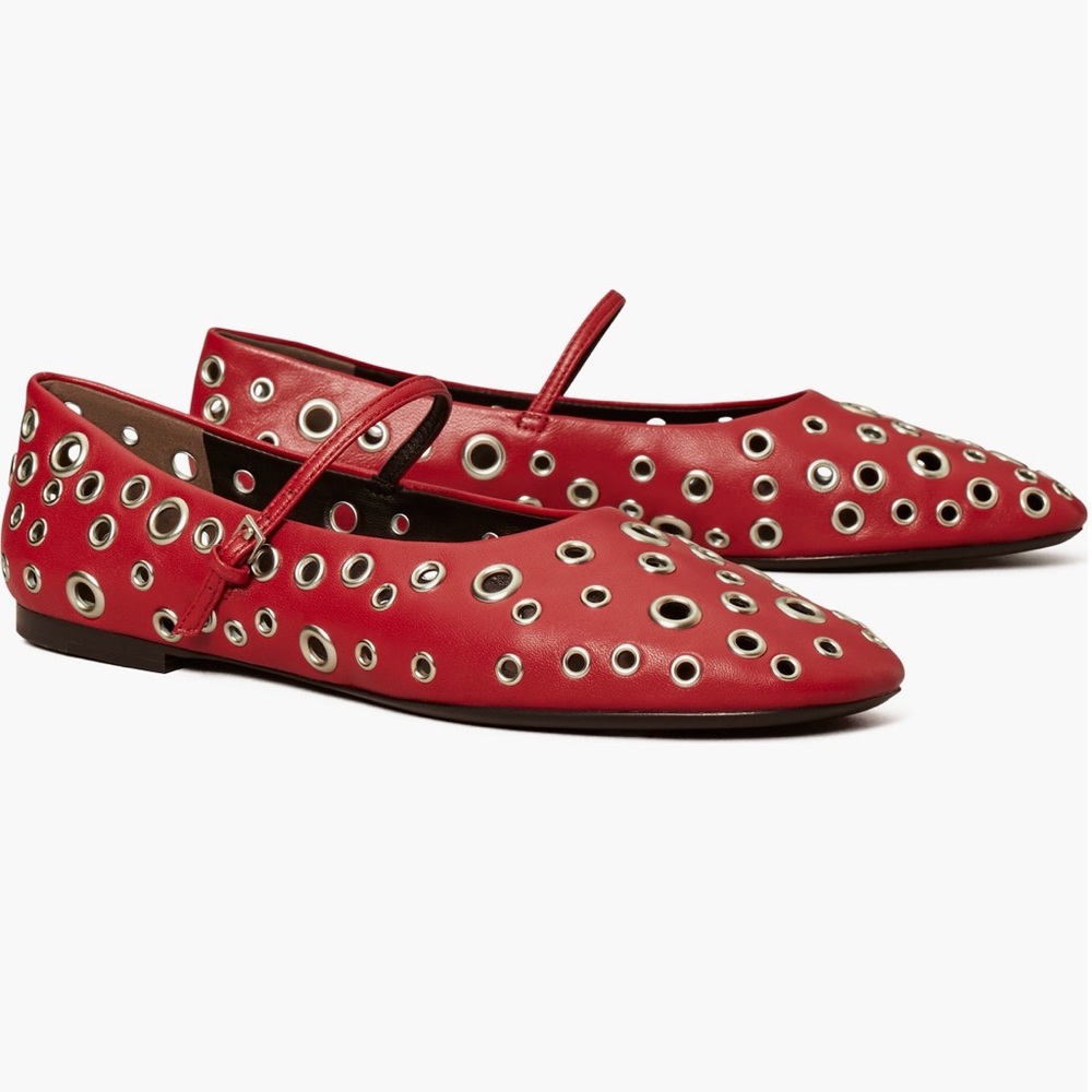 Stylish Red Women's Flats with Eyelet Design